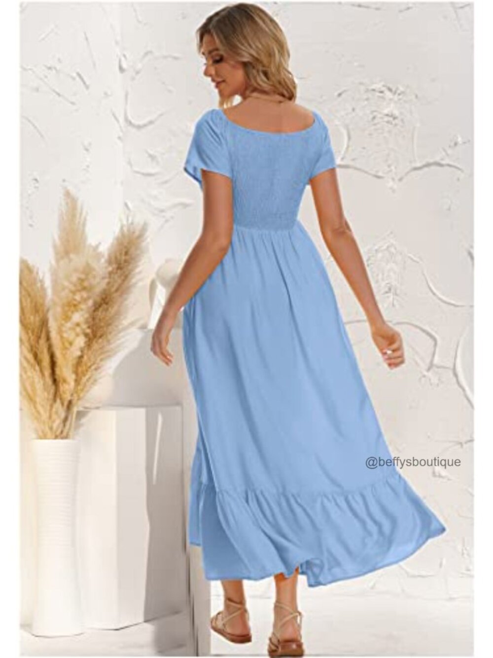 Rayon Floral Smocked Maxi Dress Off Shoulder Boho Women - Picture 4 of 6